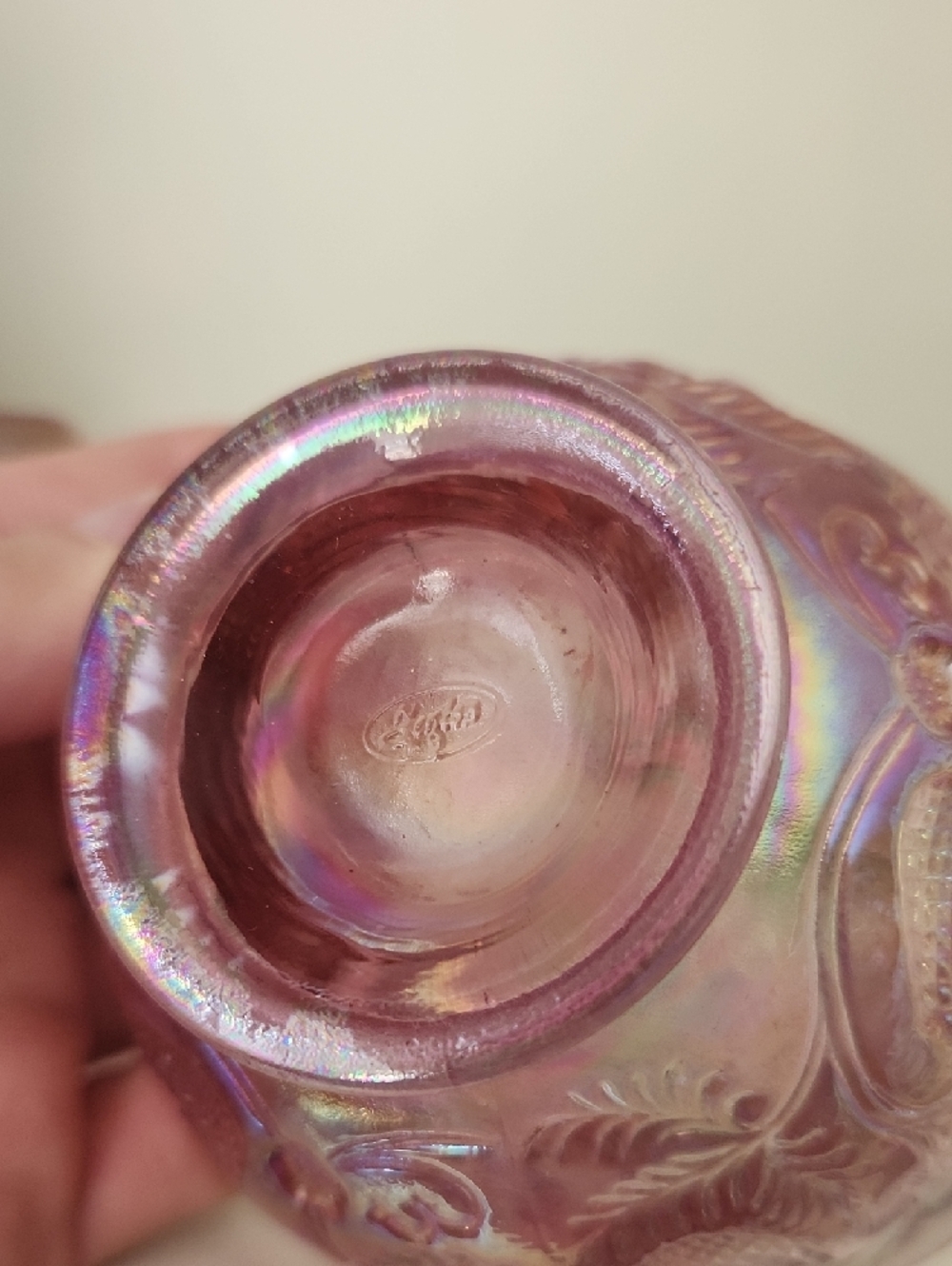 Iridescent Pink "Strawberry" Fairy Lamp — Decorative Fenton Art Glass - Picture 3 of 4